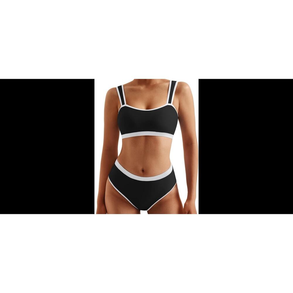 Women Sporty Color Block Bikini Sets Cheeky High Cut Two Piece Swimsuit Sz M